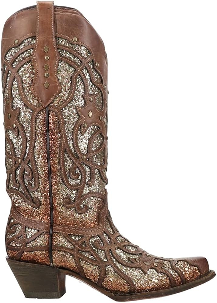 CORRAL Women's Golden Luminary Roots Orix Glitter Inlay & Studs Snip Toe Western Boots, | Amazon (US)