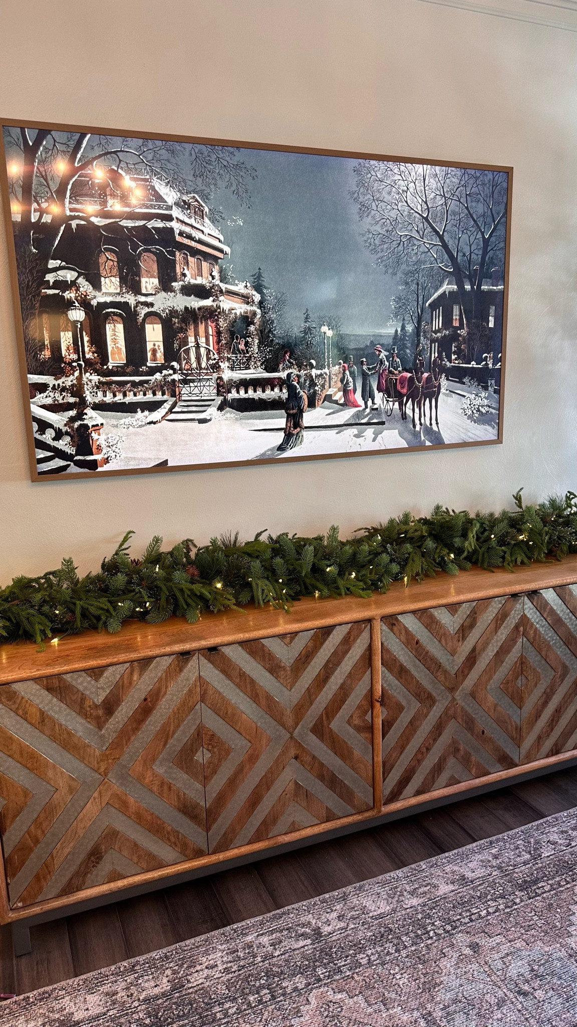 Frame tv holiday digital download art 

Wood designer Media console// tv stand // Christmas garland // twinkle lights // 

#LTKHoliday #LTKHolidaySale #LTKhome