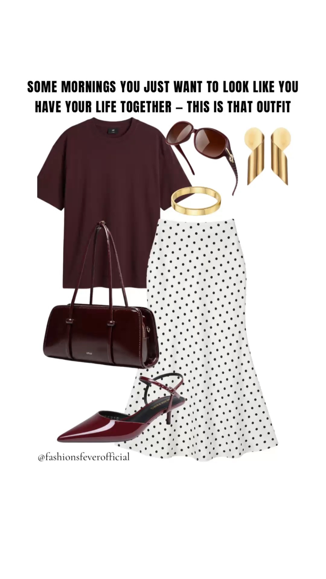 Summer Outfits Ideas! The outfit that makes getting dressed feel effortless, a burgundy tee tucked into a polka dot midi skirt is the summer combination nobody talks about but everybody stops for. Styled with patent burgundy slingbacks, a structured doctor bag, gold cuff and statement earrings, this look goes from weekend brunch to Monday errands without missing a beat. The color story is unexpected, the silhouette is flattering on every body, and the whole thing feels like something you’d spot on a NYC street and immediately screenshot. Every piece is linked, shop it before it sells out.

#LTKsummer #LTKmodest #LTKstyletip