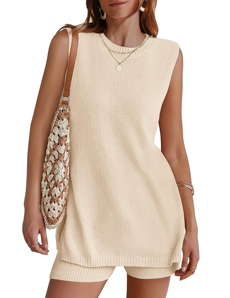 NENONA Women's Summer Sleeveless Sweater Lounge Sets Casual Loose Fit Tunic Tops and Shorts 2 Pie... | Amazon (US)