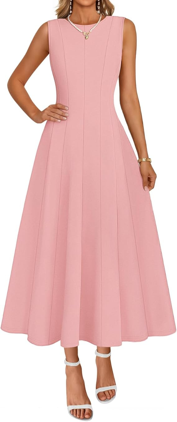 MEROKEETY Women's 2026 Summer Elegant Classy Midi Dress Sleeveless A Line Flowy Formal Cocktail D... | Amazon (US)