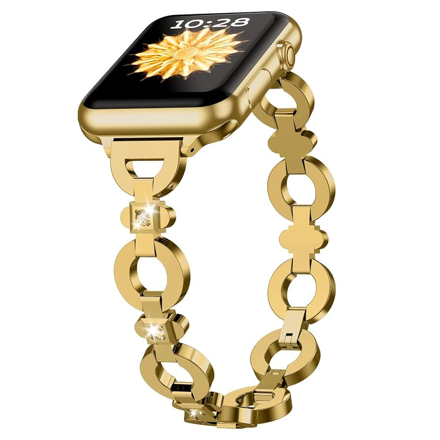 TAURI Metal Band for Apple Watch Bands 44/45/46/49mm, Adjustable Bling Diamonds Strap Fashion Cut... | Amazon (US)