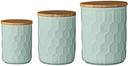 Bloomingville Set of 3 Mint Green Canisters with Bamboo Lids | Amazon (US)