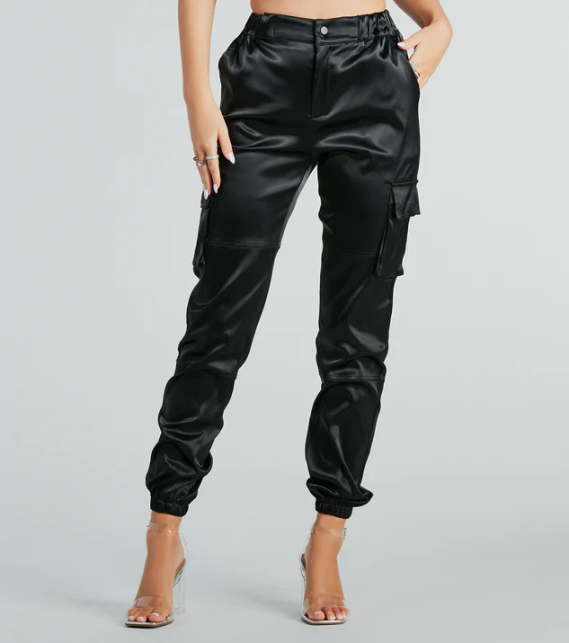 Got The Look Satin High-Rise Cargo Joggers | Windsor Stores