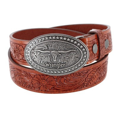 Wrangler Boy's Leather Western Embossed Belt with Removable Buckle, Large/XL, Tan | Target
