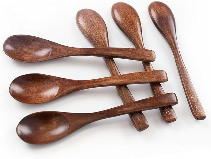 6PCS Wooden Spoons for Eating, 6 Inch Small Wooden Spoons for Honey, Coffee, Tea, Hot Cocoa, Jam,... | Amazon (US)