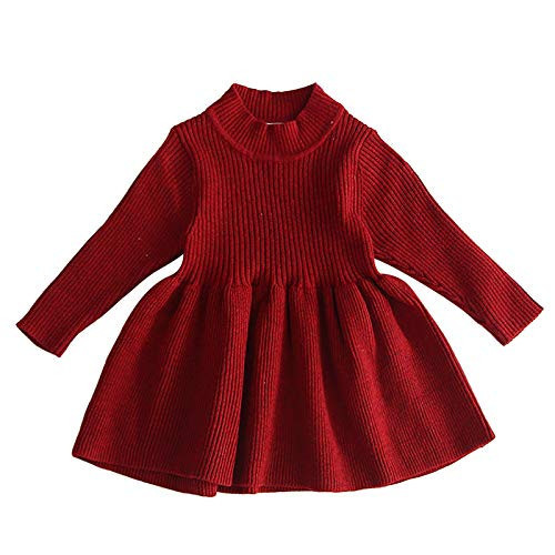 Toddler Baby Girl Knit Sweater Dress Princess Kids Ruffle Long Sleeve Casual Birthday Christmas Party Dresses Top Fall Winter Outfit Clothes Playwear Wine Red 18-24 Months | Amazon (US)