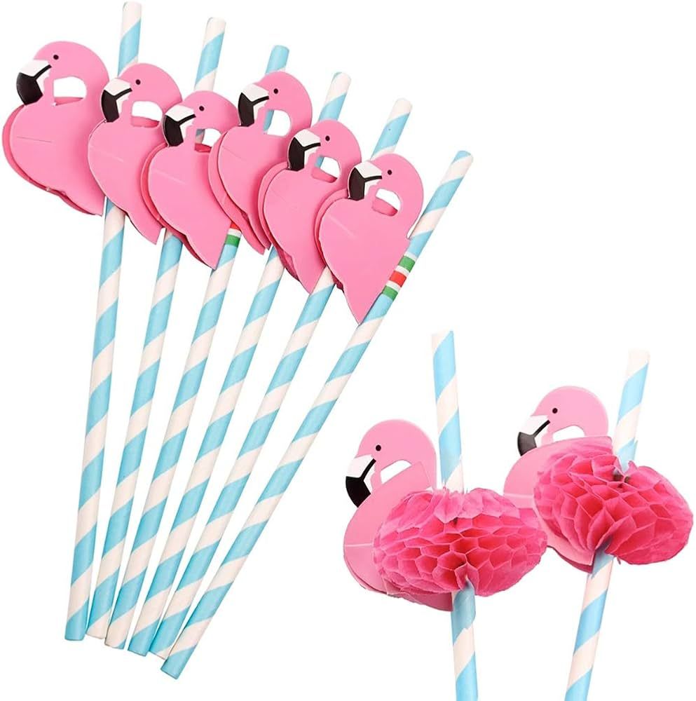 HANSGO Flamingo Paper Straw Decorations, 50 PCS Disposable Cocktail Drinking Straws Decorative fo... | Amazon (US)
