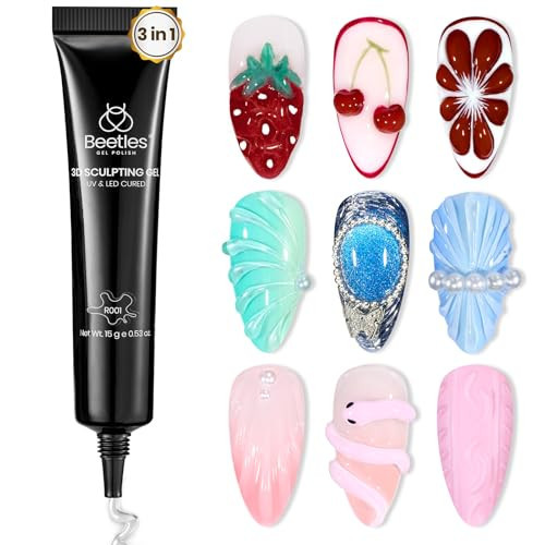 Beetles Sculpting Gel 3D Gel Nail Art Design - 3 in 1 Clear No Wipe Nail Polish Rhinestone Nail Art Glue for Nail Gems Diamond Jewelry Manicure | Amazon (US)