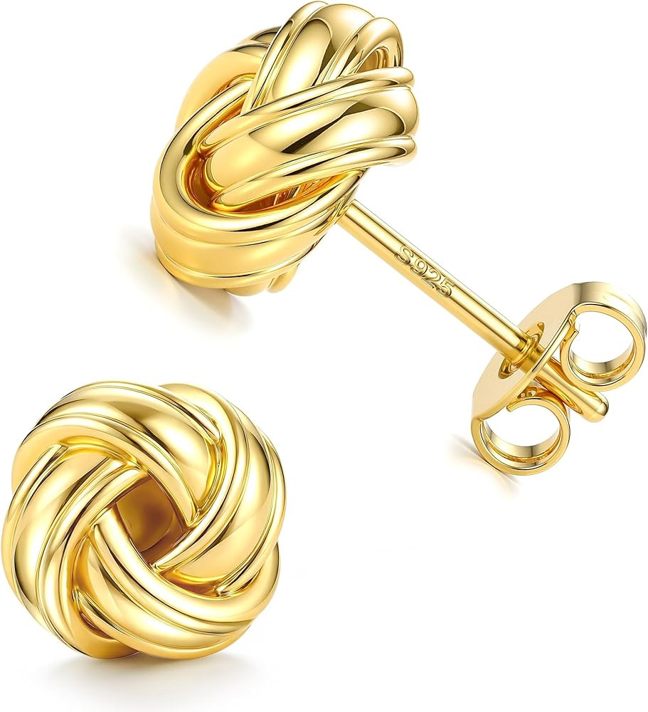 JeweBella Gold Stud Earrings for Women Girls 14K Gold Plated 925 Sterling Silver Post Love Knot E... | Amazon (UK)