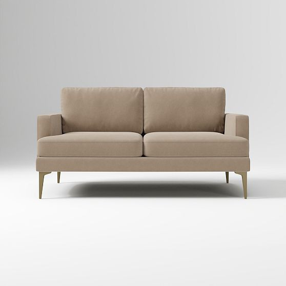 Andes 60in Sofa, Deluxe Velvet Clay, Blackened Brass | West Elm (US)