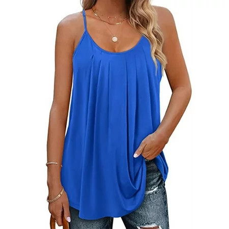 UVN Tank Tops for Women Pleat Spaghetti Strap Camisole Sleeveless Summer Tops Loose Fit Beach Tank Ladies Casual Tank Top | Walmart (US)