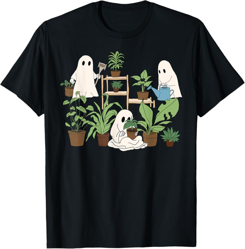 Cute Ghost Plant Lady Halloween Spooky Gardener Gift Women T-Shirt | Amazon (US)