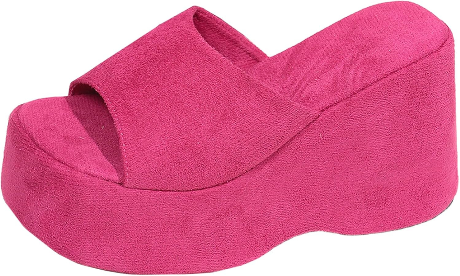 Women's Suede Platform Wedge Heel Slide Sandals Y2K Round Open Toe One Strap Slip-On Heeled Sanda... | Amazon (US)