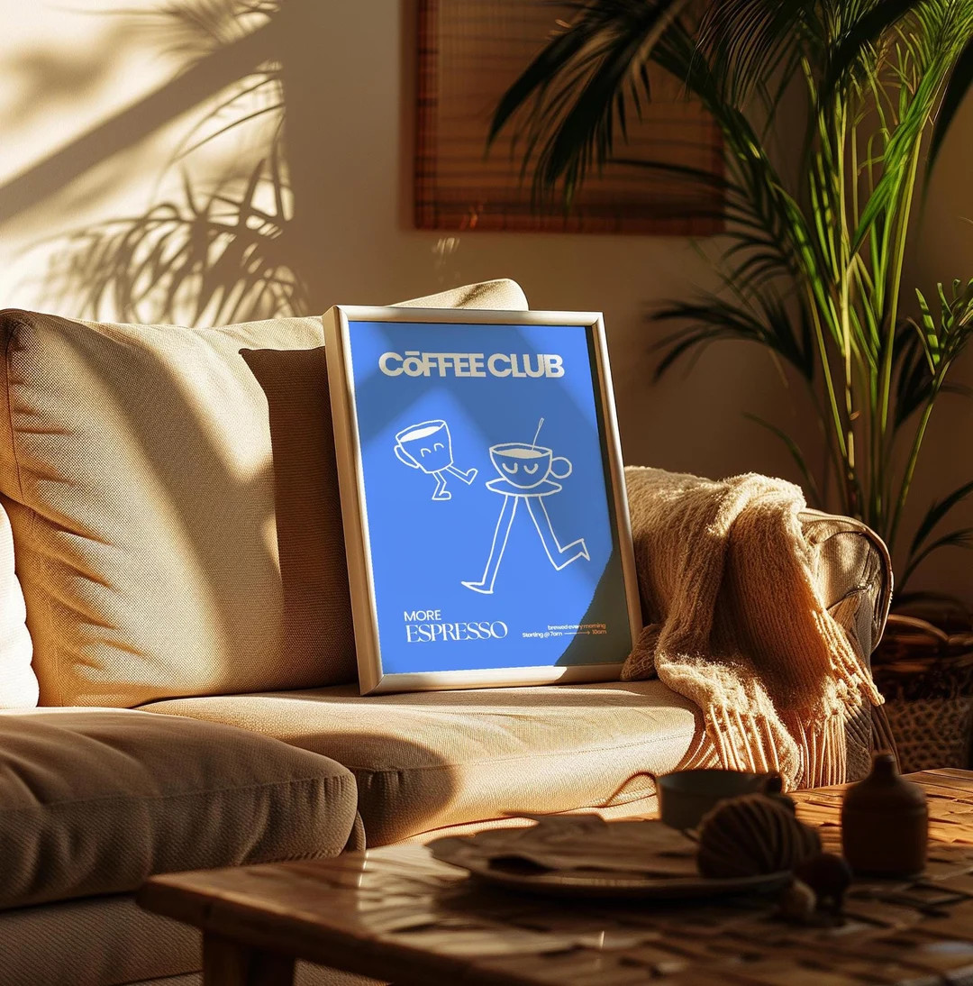 Coffee Club Poster Blue Cafe Wall Art Coffee Gifts - Etsy | Etsy (US)