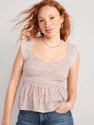 Fitted Flutter-Sleeve Smocked Top for Women | Old Navy (US)