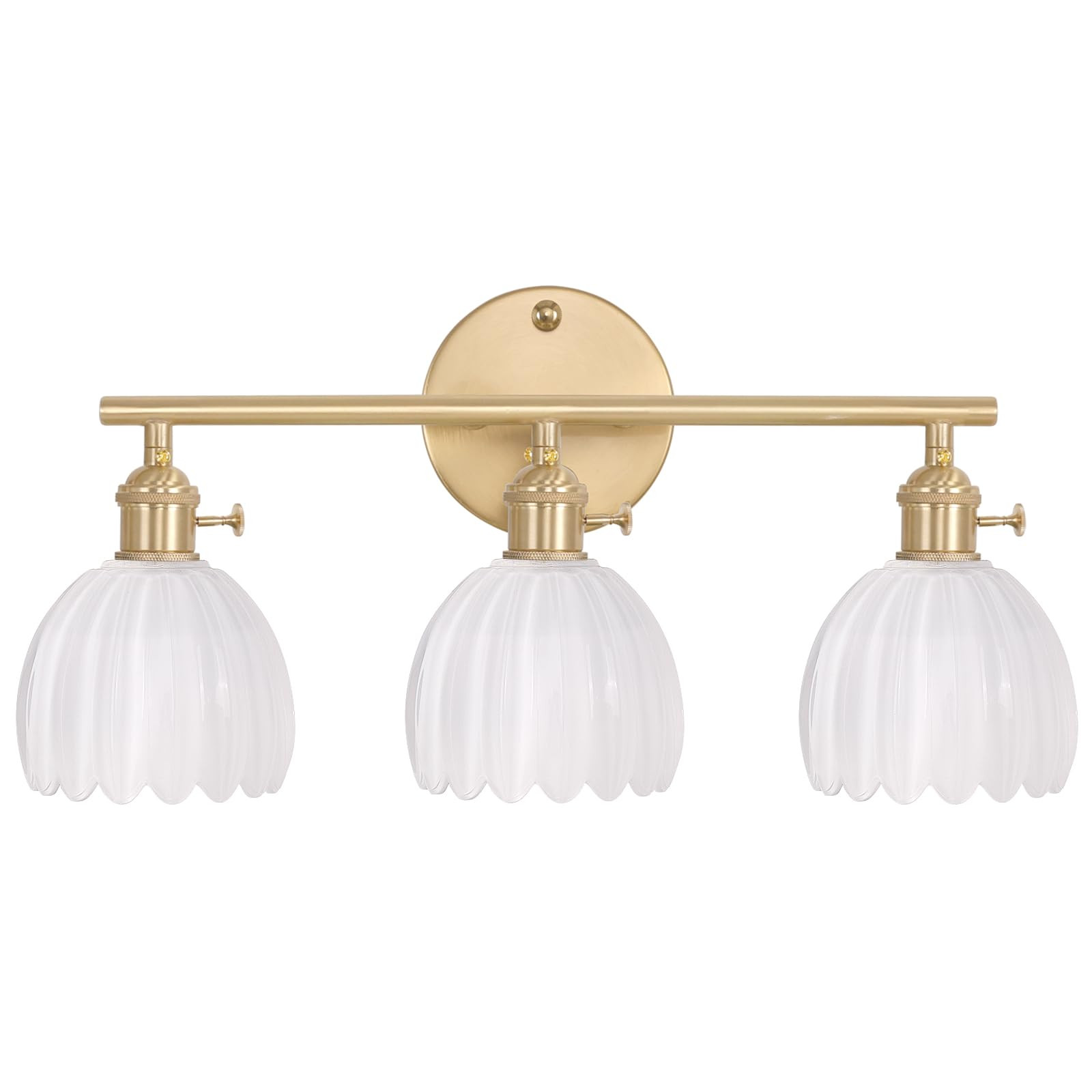 Bathroom Light Fixtures, 3-Light Brass Vanity Wall Light Over Mirror with White Tulip Glass Shade... | Amazon (US)
