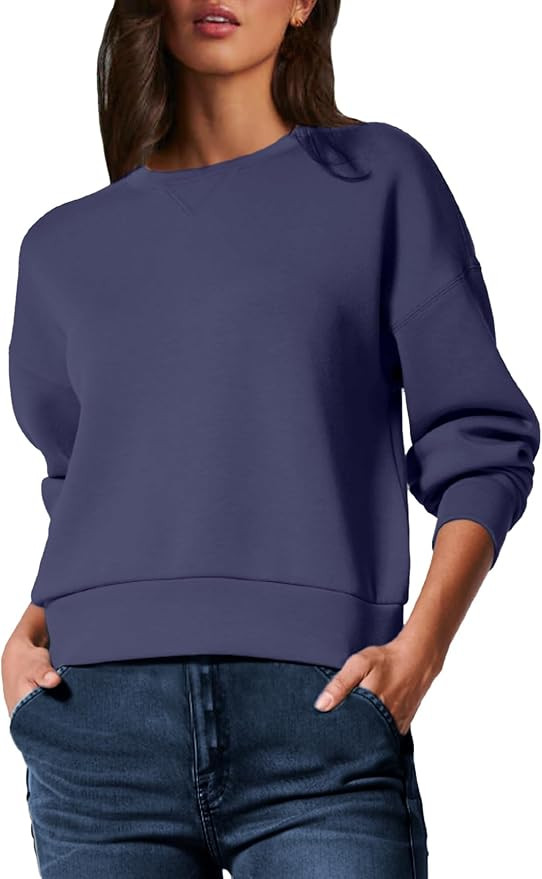 Glamaker Women's Crewneck Cropped Sweatshirt Pullover Stripe Air Essentials Basic Long Sleeve Shi... | Amazon (US)