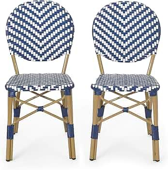 Christopher Knight Home Picardy Outdoor Bistro Chair, Navy Blue + White + Bamboo Finish | Amazon (CA)