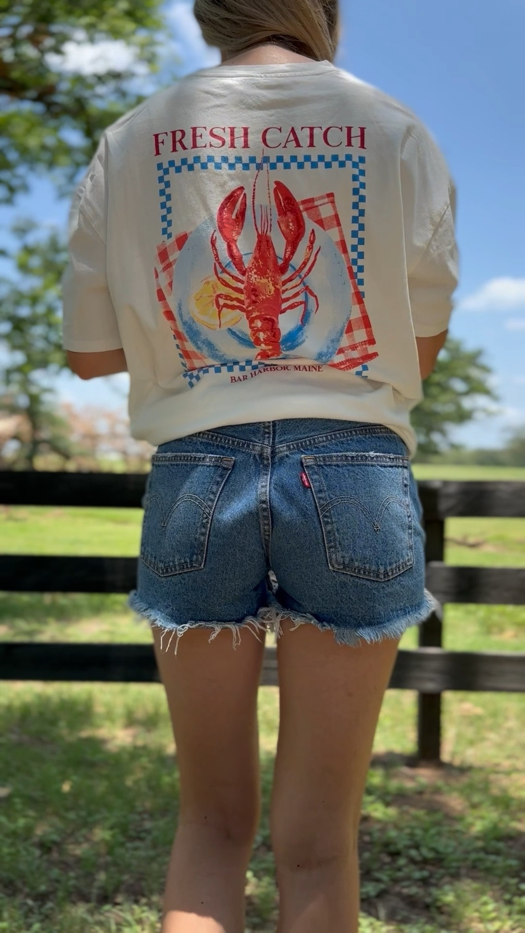 The cutest oversized summer t-shirt from Target! Runs big, wearing x-small. Cut off shorts are tts. Summer outfit, lake vacation outfit, lobster t-shirt, coastal outfit, Levi shorts, summer top, summer vacation outfit. Callie Glass 

#LTKSeasonal #LTKSummerEdit #LTKFindsUnder50