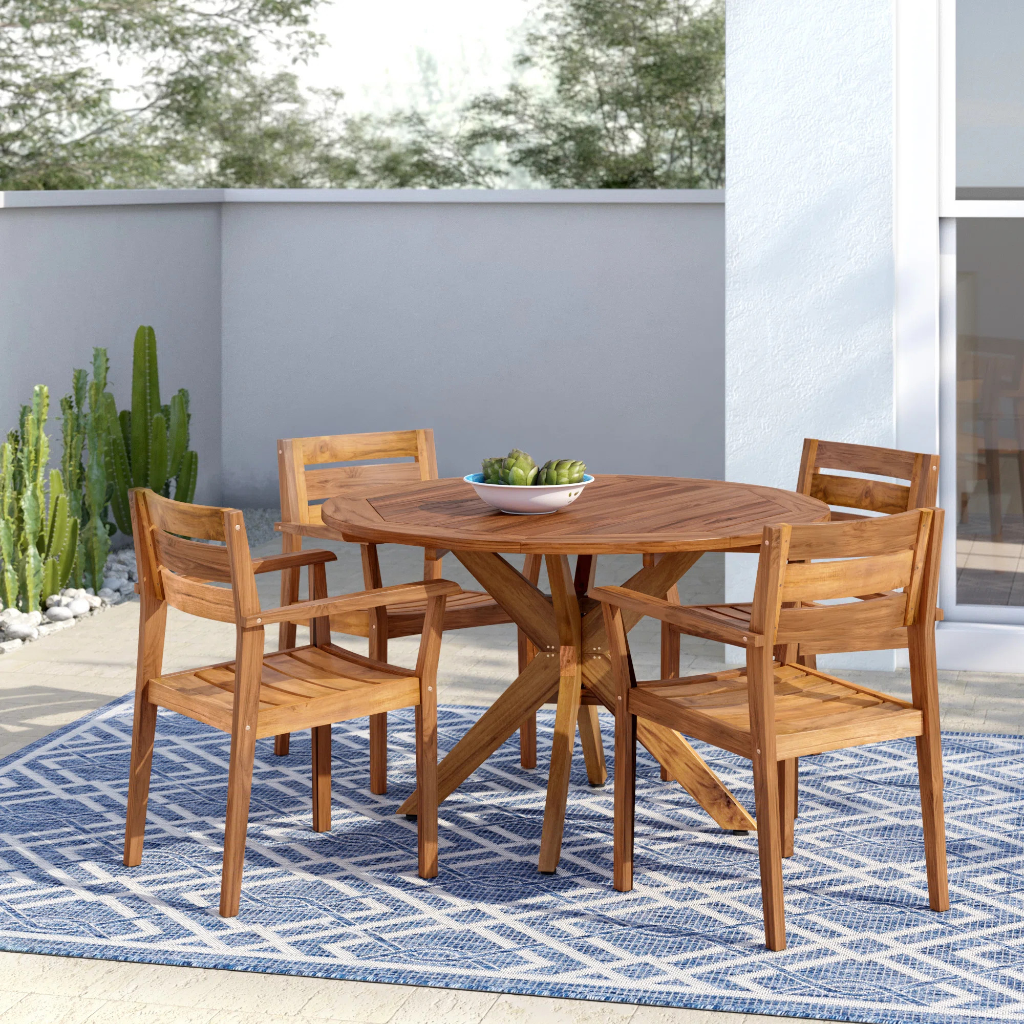 Union Rustic Renaud 4 - Person Wood Patio Dining Set with Round Table & Reviews | Wayfair | Wayfair North America