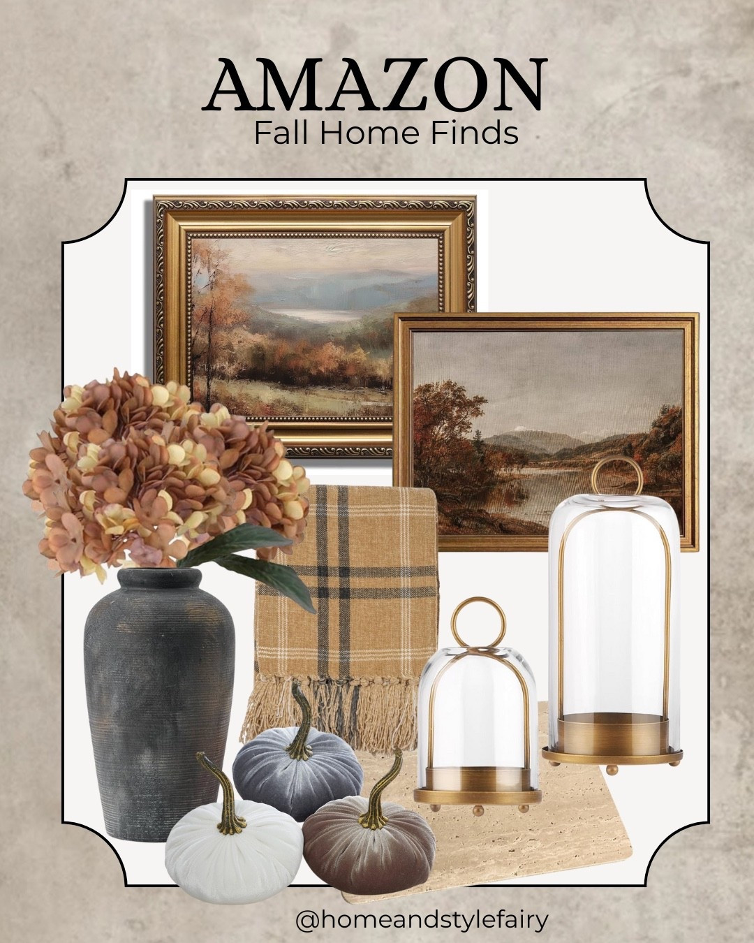 Stunning pieces I've selected to decorate your home for the Fall Season 🍂

Velvet pumpkins set of 3,  Framed Vintage Wall Art, Metal Candle Holder In Antique Brass, Plaid Chenille Throw Blanket, Faux Hydrangea Flowers, Natural Marble Beige Travertine Tray, vase

#LTKHome #LTKSeasonal
#LTKSaleAlert #homeinspo #neutralhome

#LTKcanada #LTKfamily