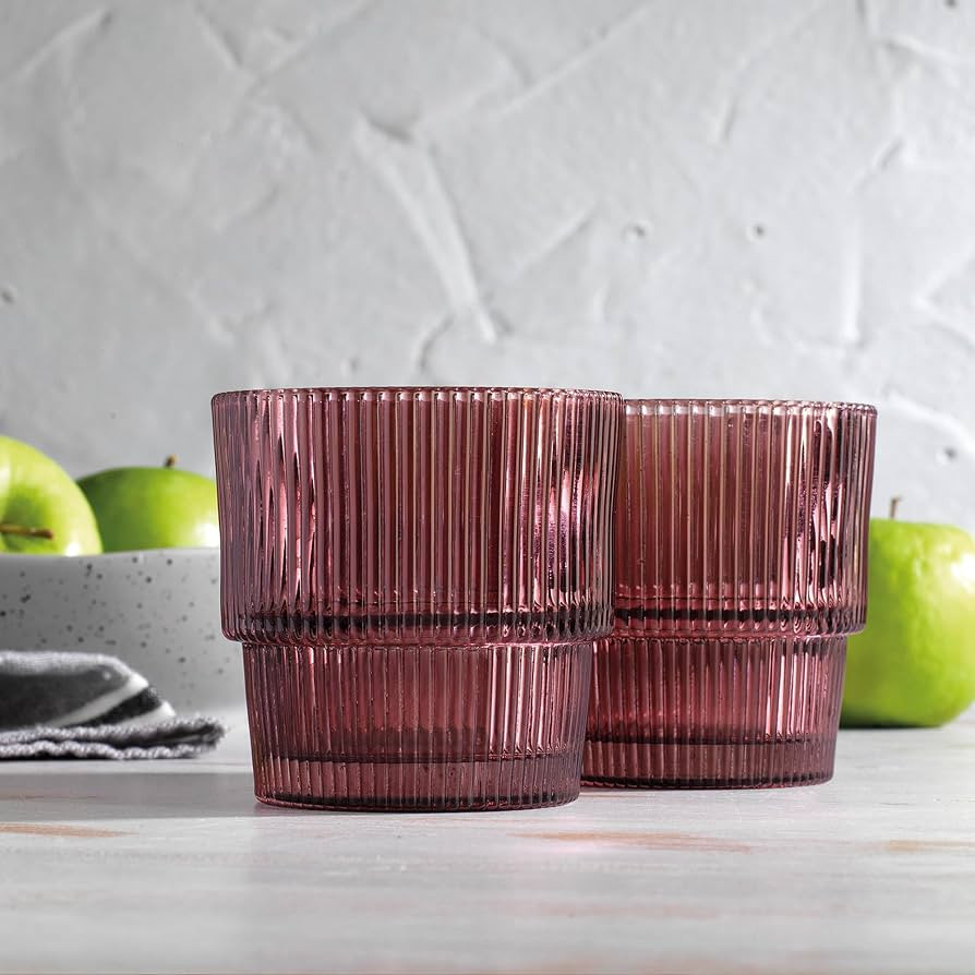 Glaver's Ribbed Drinking Glasses Set of 4, Colored Vintage Glass Cups. 11 oz Rocks Glasses, Stack... | Amazon (US)