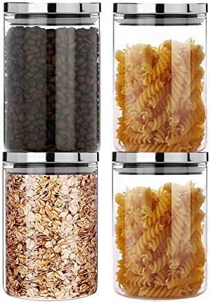 SIXAQUAE Glass Food Storage Containers Jar Stainless Steel Lids 4 Packs 1000ml Airtight Canister Org | Amazon (US)