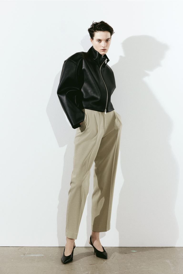 Wide crease-leg trousers - Beige - Ladies | H&M GB | H&M (UK, MY, IN, SG, PH, TW, HK)