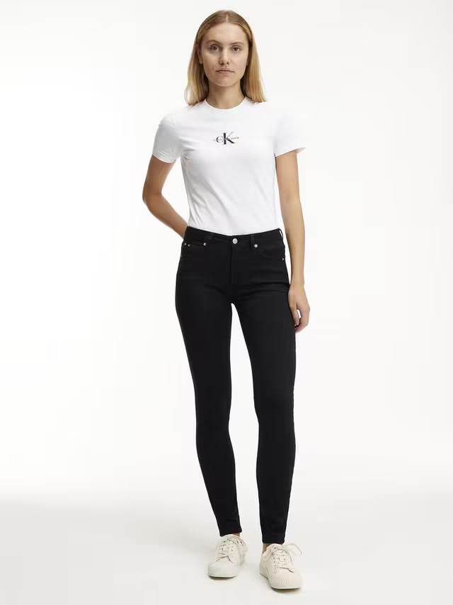 Calvin Klein Mid Rise Skinny Jeans, Black | John Lewis (UK)