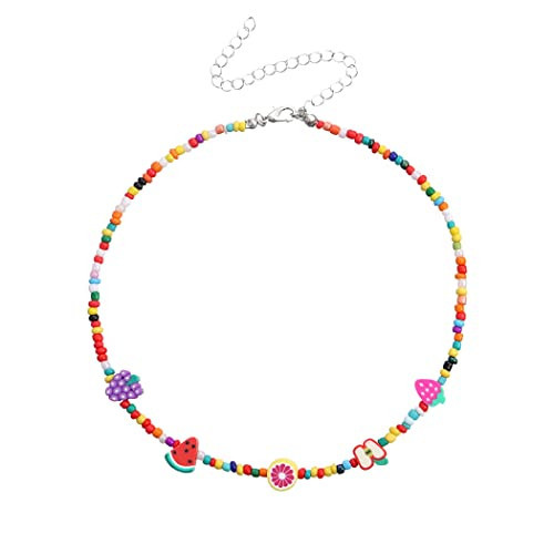 Tgirls Boho Seed Beaded Necklace Shell Starfish Choker Necklaces Cute Summer Pendant Necklace Colorful Beach Necklace Chain for Women (Fruit-colorful) | Amazon (US)