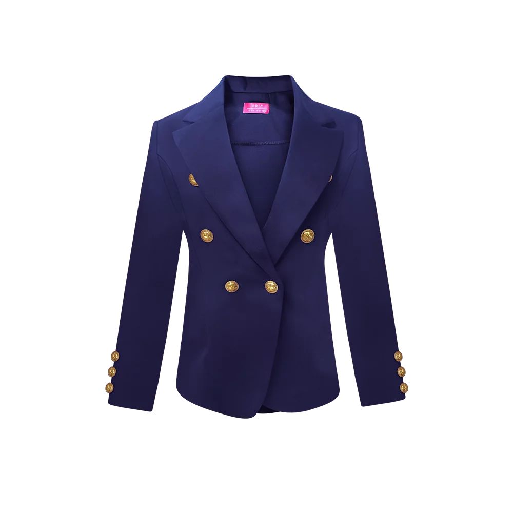 Womens Double Breasted Gold Button Front Blazer (Navy,1X) | Walmart (US)