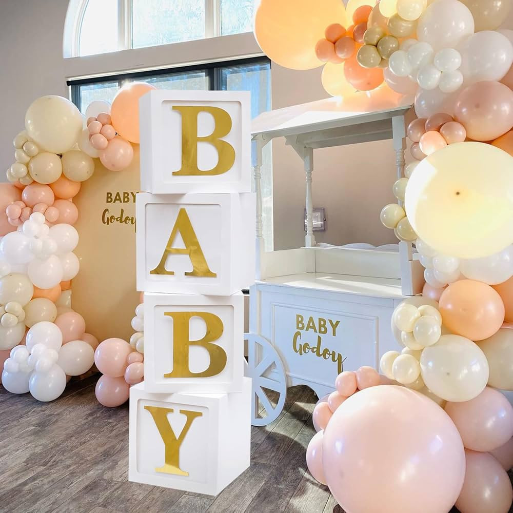 Baby Shower Balloon Boxes with Letter - Baby Shower Decorations Stereoscopic White Baby Blocks wi... | Amazon (US)