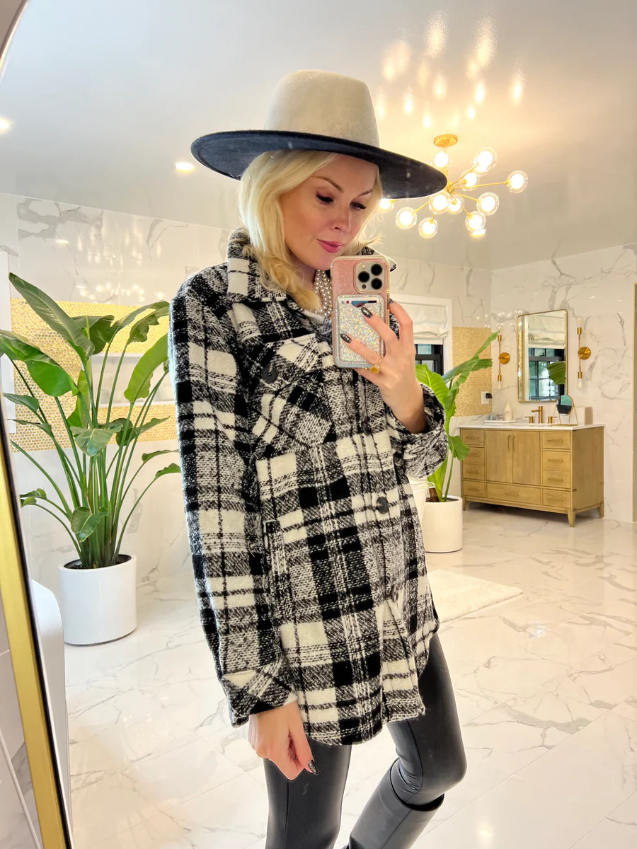 Black Plaid Button Up Shacket | Teggy French