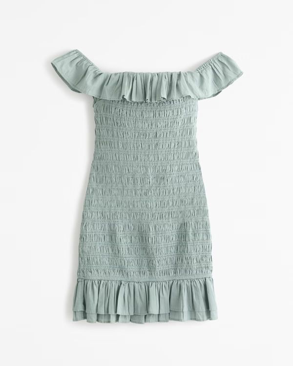 Women's Off-The-Shoulder Smocked Mini Dress | Women's Dresses & Jumpsuits | Abercrombie.com | Abercrombie & Fitch (US)