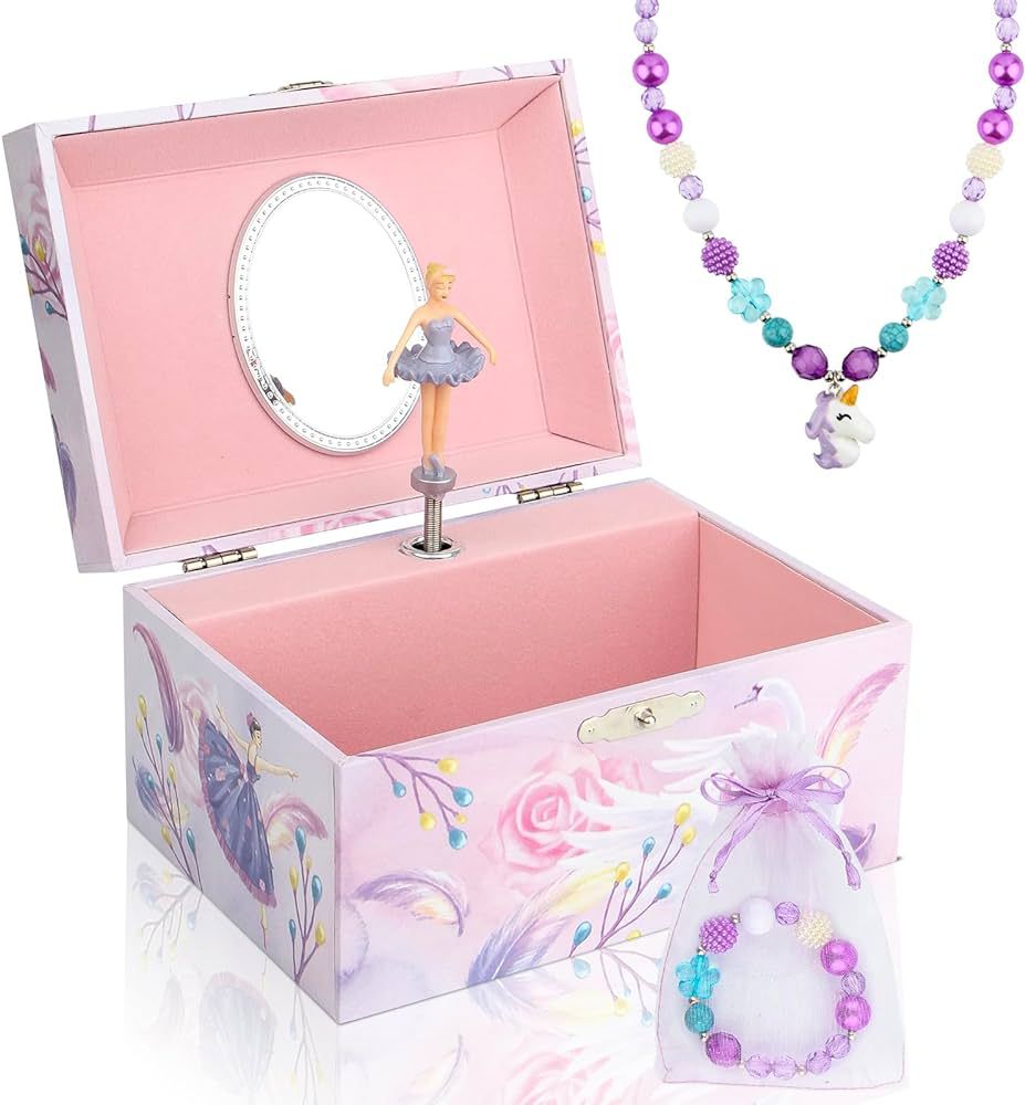 Taduoduo Girls' Musical Jewelry Box Organizer with Jewelry Set - Light Purple Spinning Ballerina ... | Amazon (US)