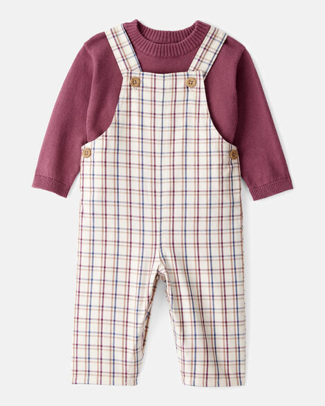 Baby Boy 2-Piece Plaid Overall Set - Maroon/Ivory | Carter's Inc