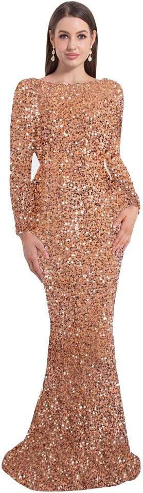 Velvet Sequin Formal Evening Party Dress Sweatheart Bodycon Long Sleeve Maxi Gown | Amazon (US)
