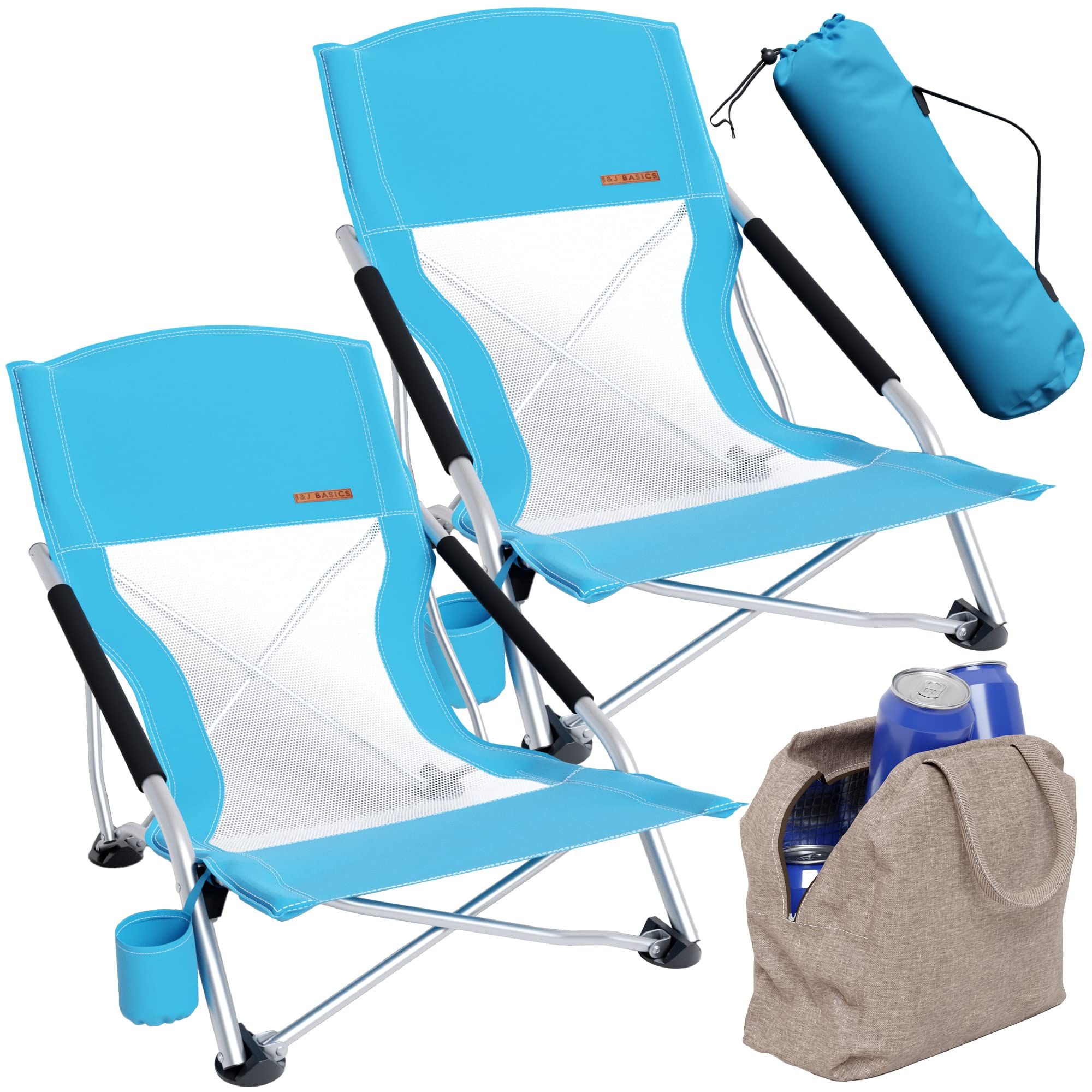 I&J BASICS 2 Pack Low Beach Chairs for Adults | Ultra Light, Heavy Duty Beach Chair with Cupholde... | Amazon (US)