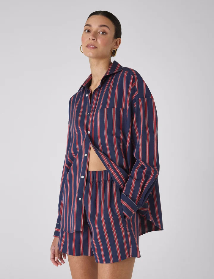 The Boxer: TENCEL™ Lyocell, Navy and Red Stripe | With Nothing Underneath
