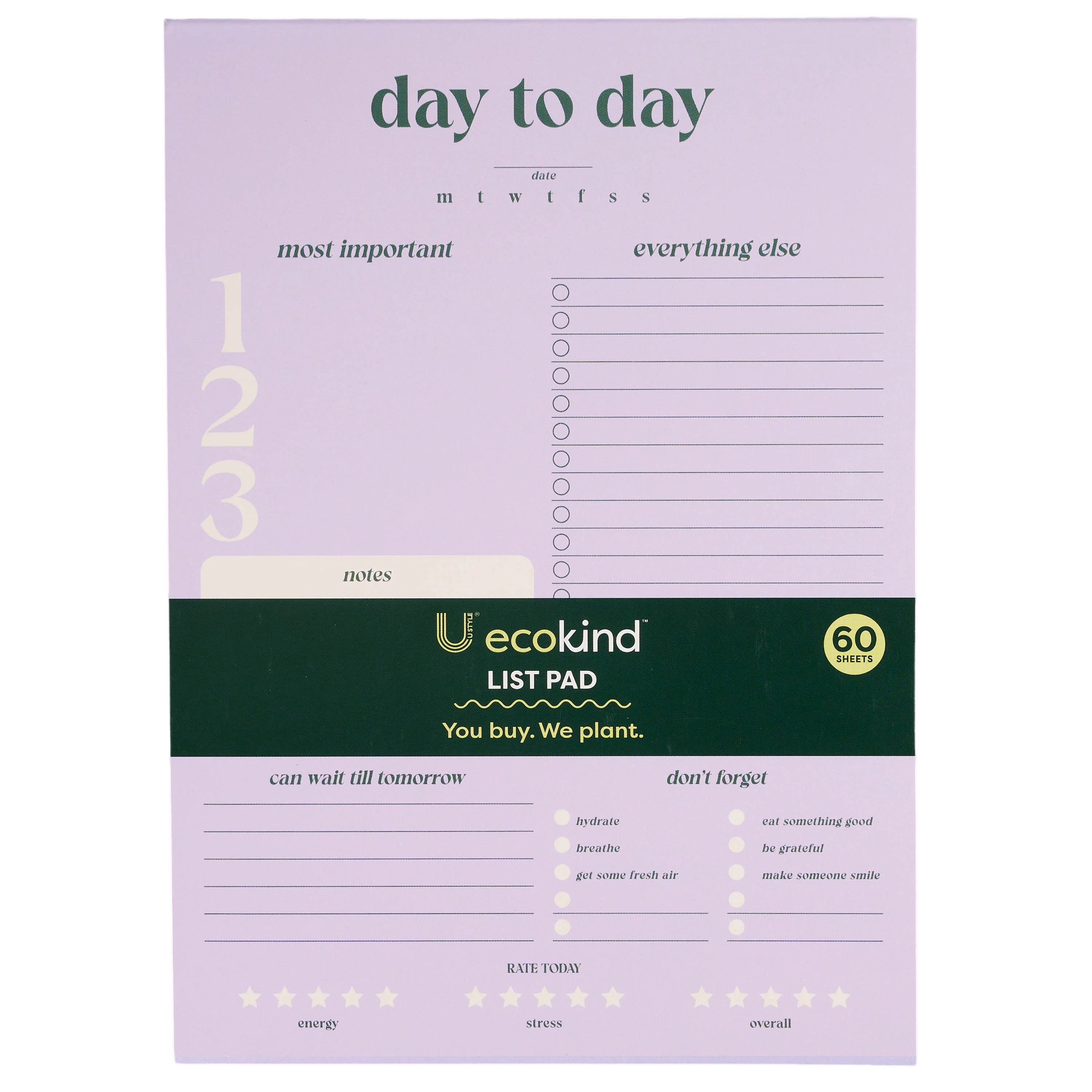 Ecokind by U Style List Pad for Daily Organization, 6.5" x 9", 60 Sheets, 1 Count | Walmart (US)