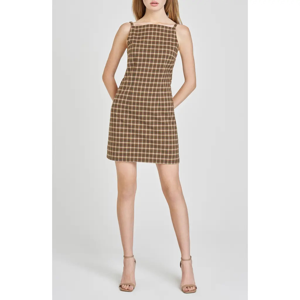 WAYF Hallie Plaid Sheath Minidress in Brown Plaid at Nordstrom Rack, Size Large | Nordstrom Rack