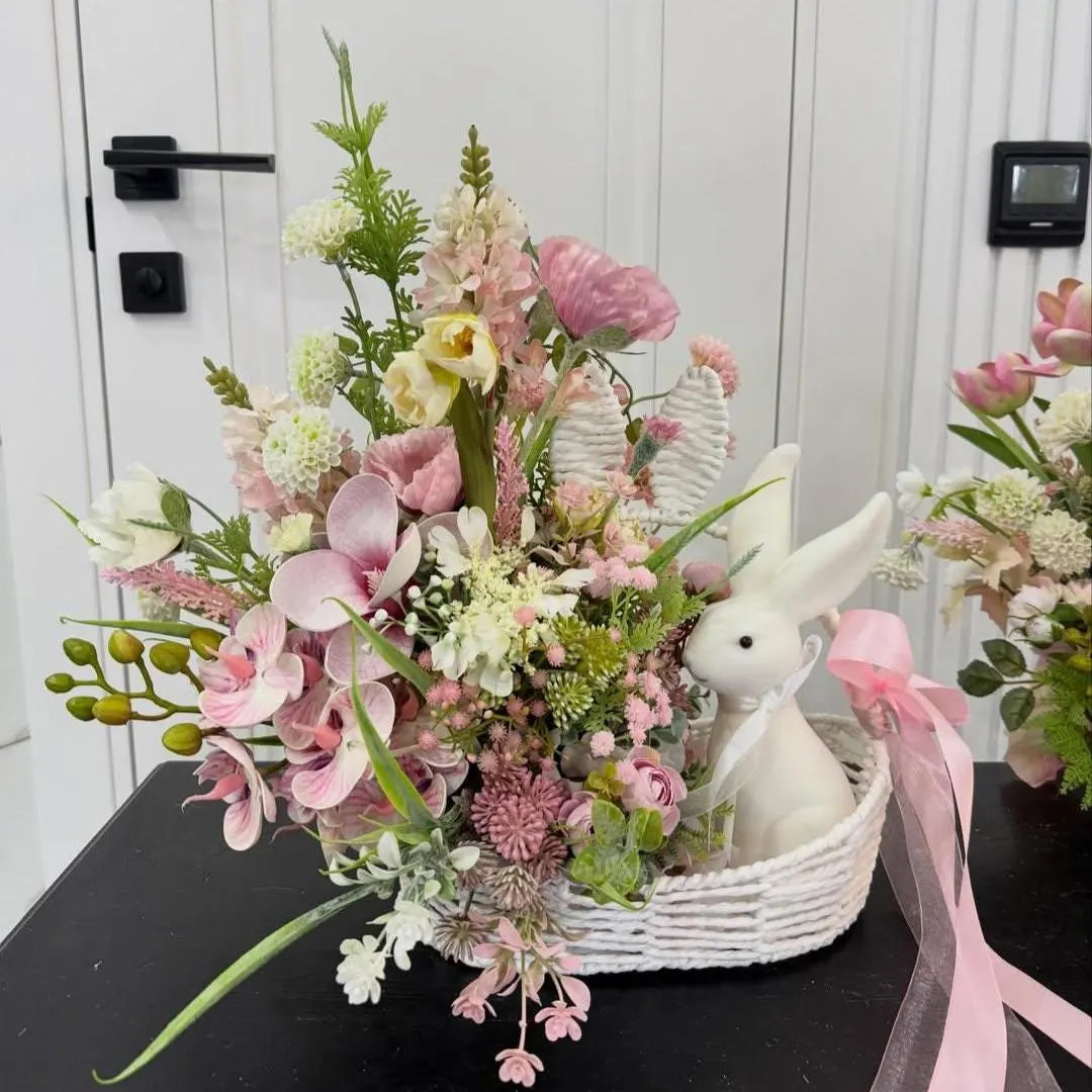 Easter Bunny Decor 40x40 Cm, Spring Farmhouse Easter Decoration, Artificial Flower Basket, Pastel... | Etsy (US)