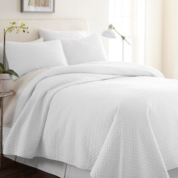 Merit Linens Premium Ultra Soft Herring Pattern Quilted Coverlet Set | Bed Bath & Beyond