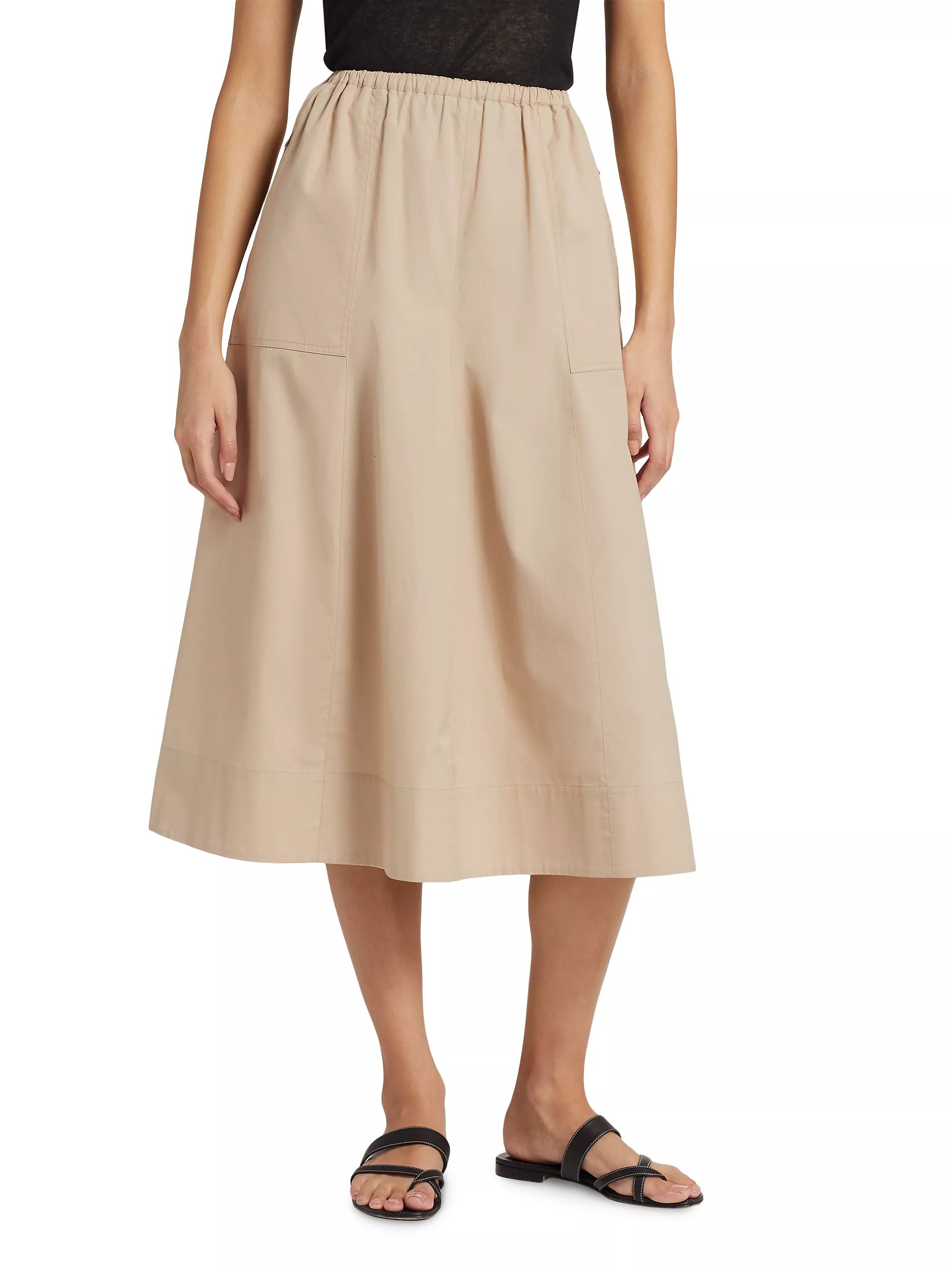 Gathered Utility Cotton Poplin Midi-Skirt | Saks Fifth Avenue