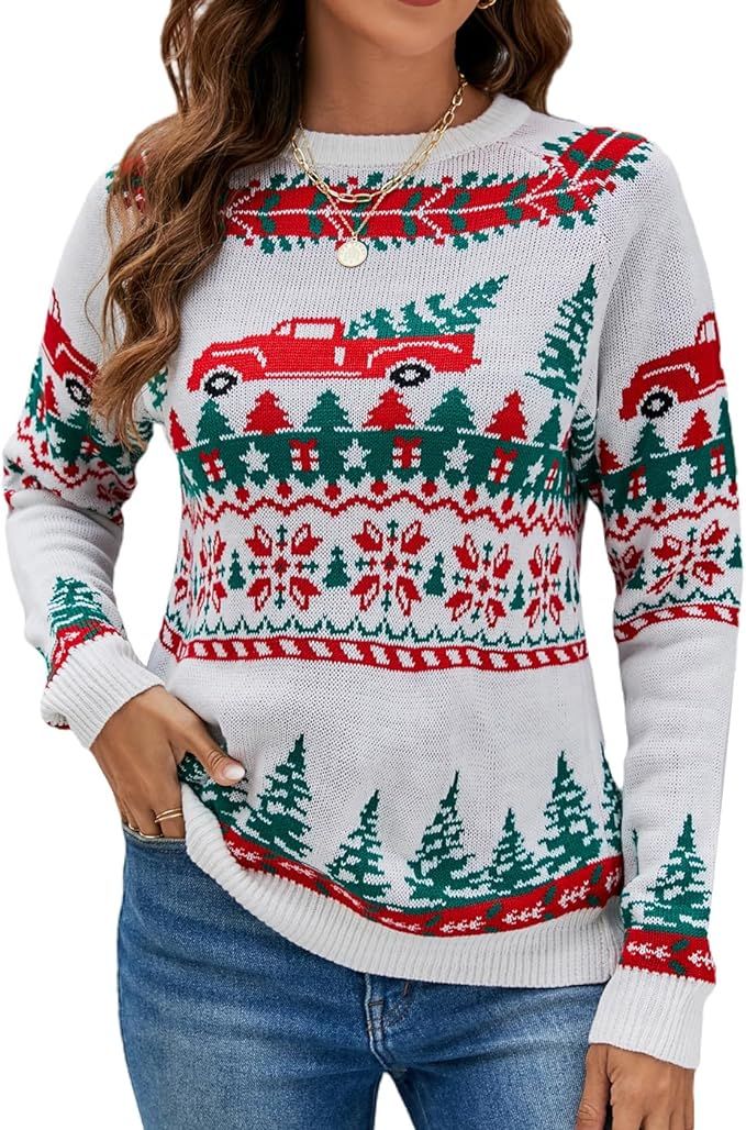 LUBOT 2023 New Ugly Christmas Sweaters for Women Cute Fuzzy Funny Wintertime Holiday Parties Knit... | Amazon (US)