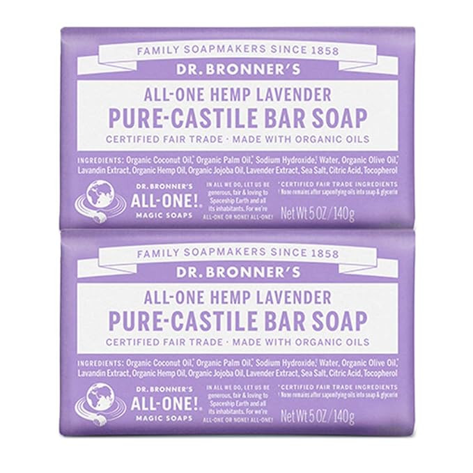 Dr. Bronner’s - Pure-Castile Bar Soap (Lavender, 5 ounce, 2-Pack) - Made with Organic Oils, For... | Amazon (US)
