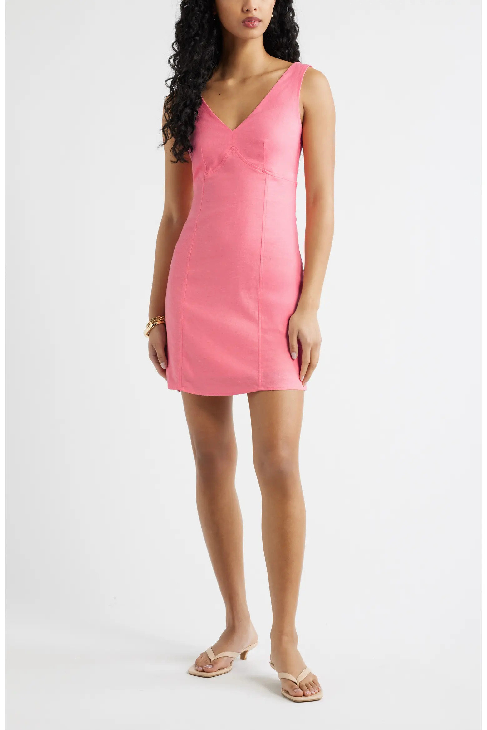 Tie Back Linen Blend Minidress (Women) | Nordstrom | Nordstrom