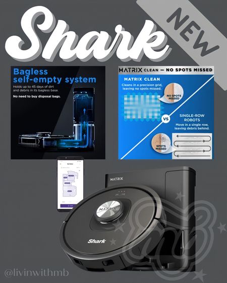 The NEW Shark Matrix Self-Emptying Robot Vacuum features exclusive Matrix Clean and Precision Home Mapping with incredible suction power. Easily tackles multiple floor types - carpets and hardwood floors and is perfect for cleaning up pet hair. The robot vacuum empties itself into a bagless, self-emptying base that holds up to 45 days of dirt and debris. With the bagless base, there is no additional purchase of disposal bags required.

#LTKfamily #LTKhome #LTKFind