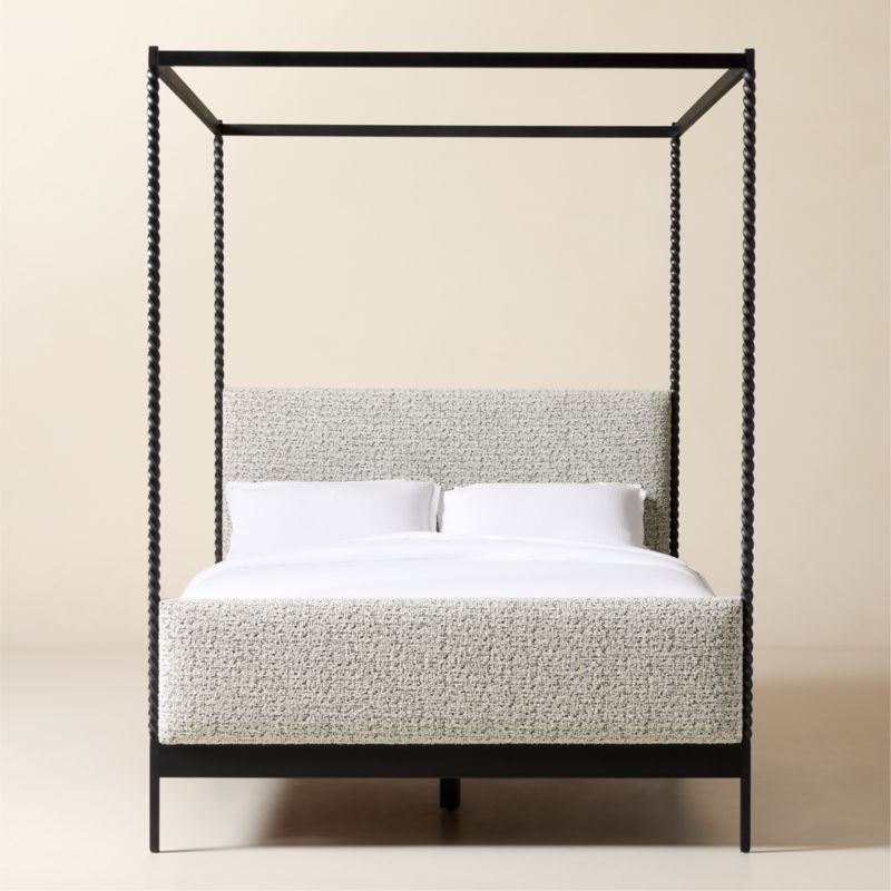 Amani Hand-Forged Steel Framed Black and White Boucle Upholstered Canopy Queen Bed + Reviews | CB... | CB2